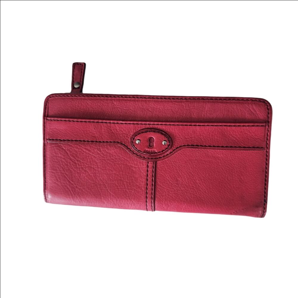 Fossil Fuchsia Pink Leather Large Zip Around Wallet